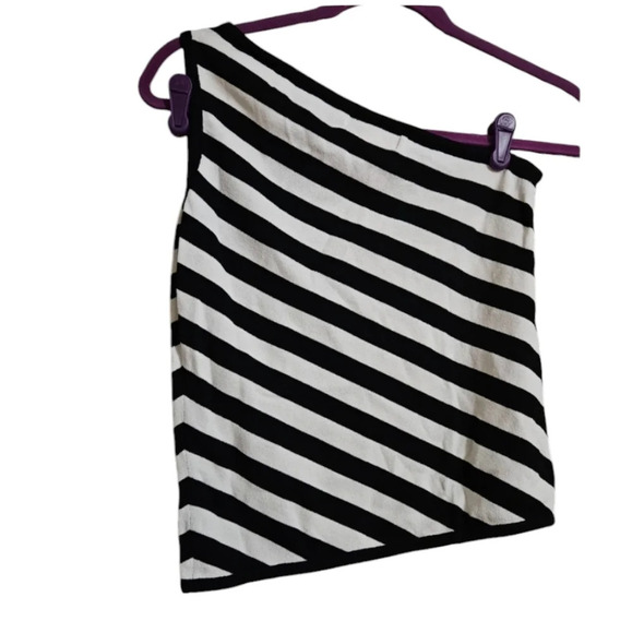 Metro 6 by Nina Leonard black and white striped one shoulder top. Size medium - Picture 1 of 4